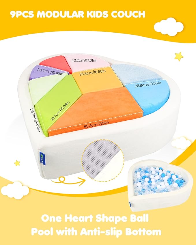 Kids Play Couch, 2-in-1 Heart-Shape Kids Plays Sofa - Image 4