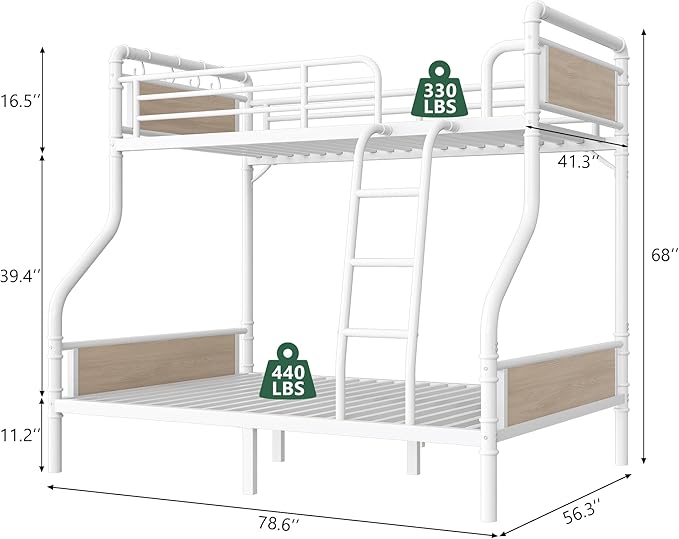 Metal Bunk Bed Twin Over Full, Industrial Bunkbeds Heavy Duty Bed - Image 2