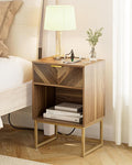 Nightstand with Charging Station, Boho Night Stand Wood Farmhouse Bedside Table by Unknown