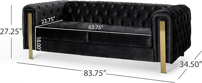 Merax Comfy 3-seat Sofa with Tufted Back and Arm and Gold Iron Legs, Modern - Image 2