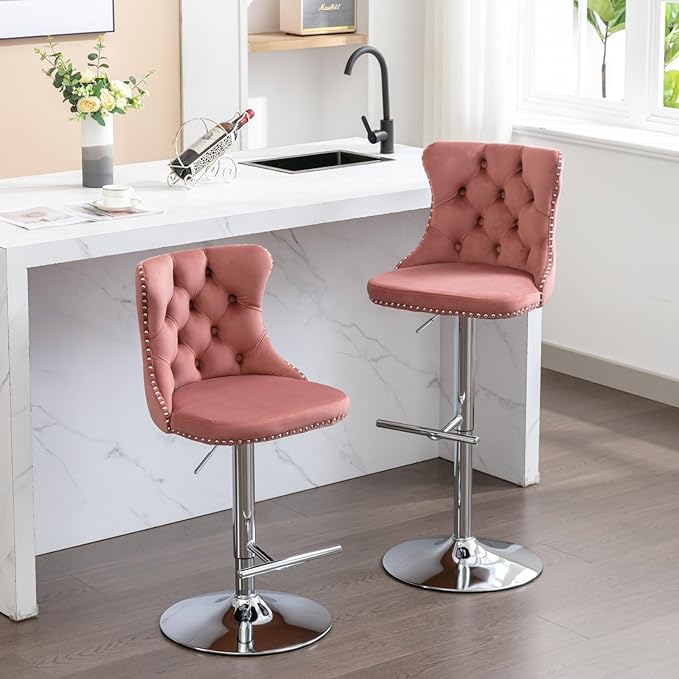 PacknWood Acosure Swivel Velvet Barstools Adjusatble Seat Height from 25-33" - Image 4