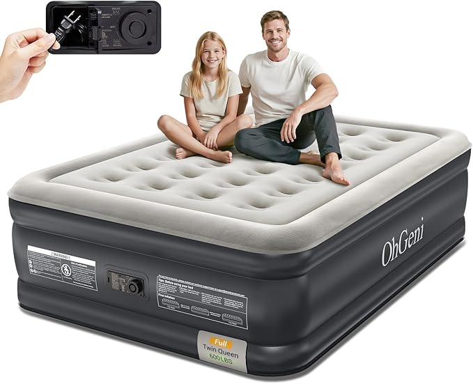 OhGeni Air Mattress Full with Built-in Pump, Portable Bed by OhGeni
