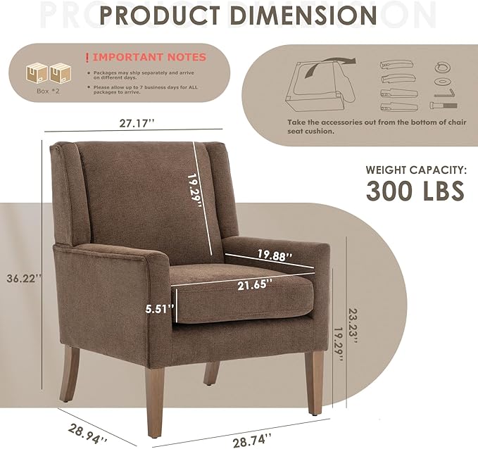 COLAMY Modern Wingback Living Room Chair Set of 2, Upholstered Fabric Accent - Image 2