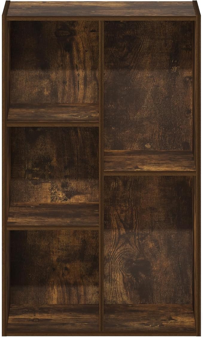 Furinno Luder 5-Cube Open Shelf Bookcase, Amber Pine - Image 6
