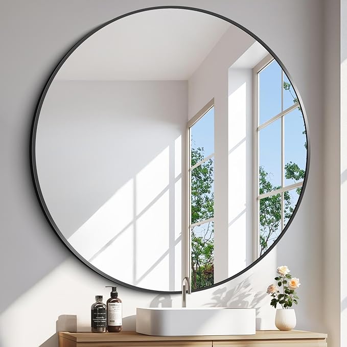 Black Round Mirror, 48 inch Large Circle Mirrors, Oversized Round Bathroom by WelcometoCIVENO