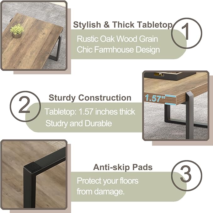 FOLUBAN Coffee Table, Modern Rustic Wood and Metal Center Table, Industrial - Image 6