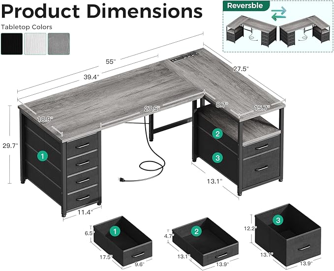 Coleshome L Shaped Computer Desk - Image 3