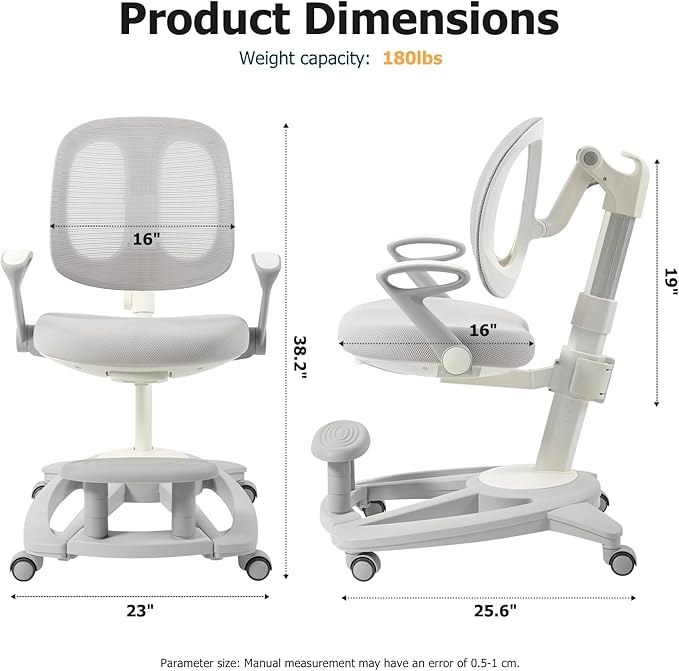 Ergonomic Kids Desk Chair with Footrest & Height-Adjustable Seat, Work & Dining - Image 2