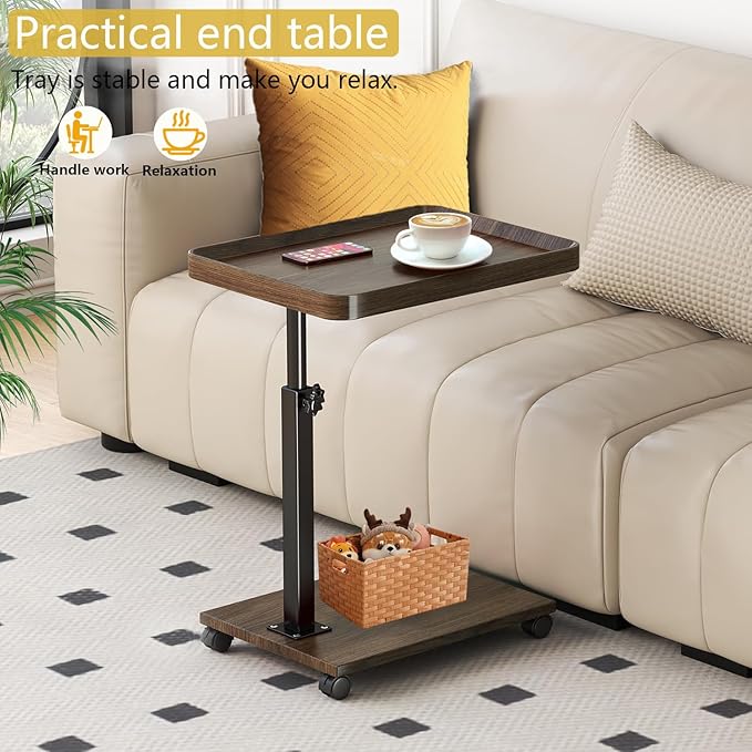 C Table End Table Adjustable Height, 360°Swivel TV Tray Table - Image 4