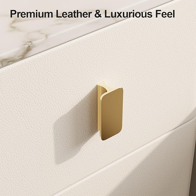 Narrow Nightstand with Drawers, Narrow Side Table Leather, Small Bedside Tables - Image 3