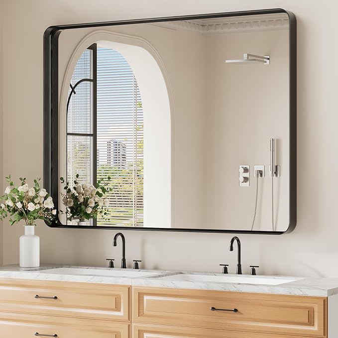 Koonmi Black Bathroom Mirror for Wall, 36x48 Inch Matte Metal Deep Framed by KOONMI