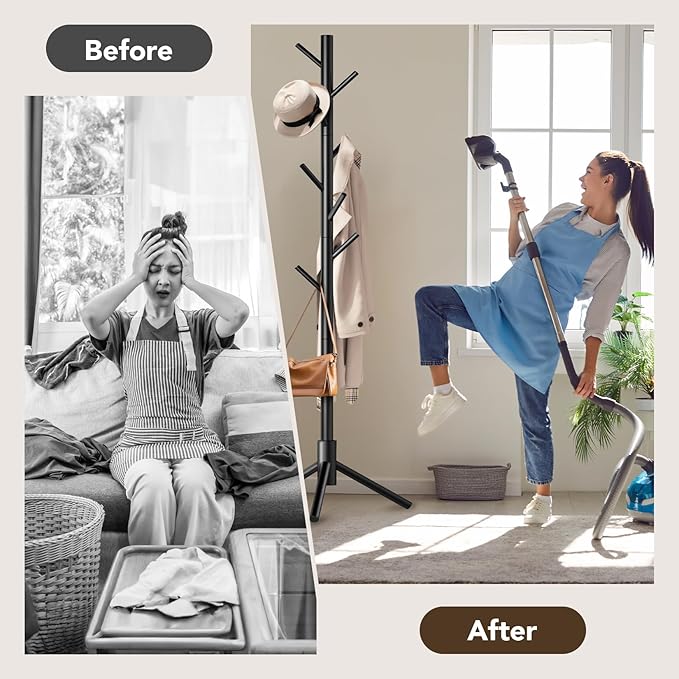 Wooden Tree Coat Rack Stand, Sturdy Freestanding Coat Rack - Image 7