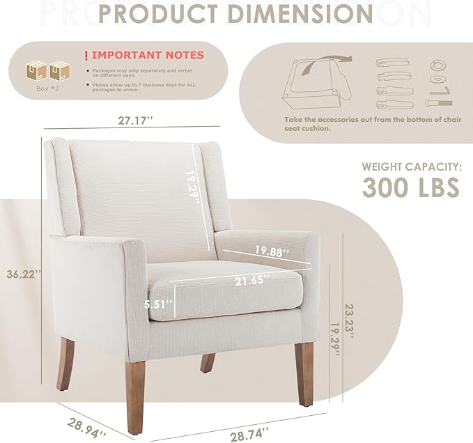 COLAMY Modern Wingback Living Room Chair Set of 2, Upholstered Fabric Accent - Image 2