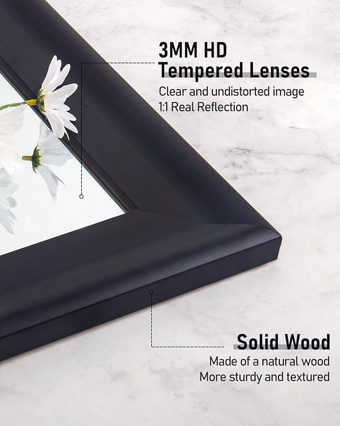 CULER Black Wood Wall Mirror for Bathroom, Rectangle Rustic 24 x 36 inch - Image 6