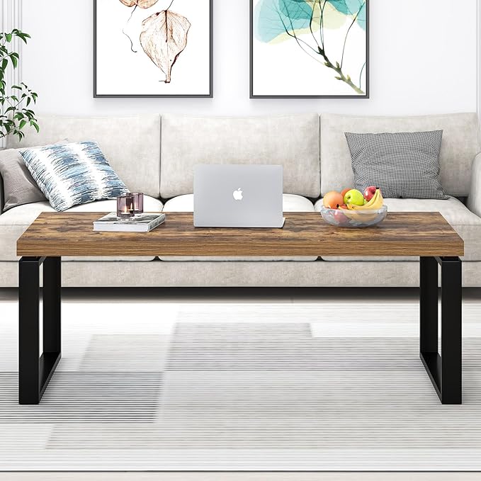 EXCEFUR Modern Coffee Table, Industrial Wood and Metal Center Table - Image 6