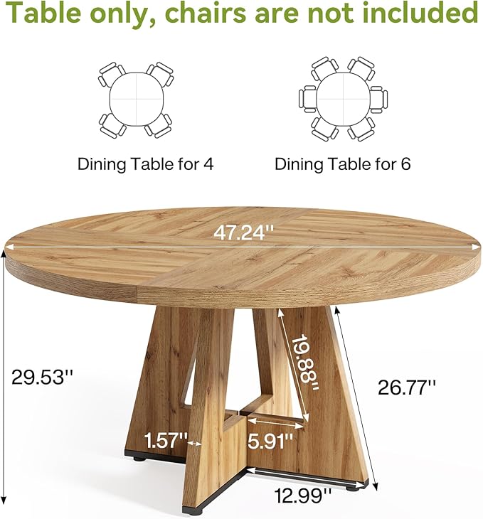 LITTLE TREE Round Dining Table for 4-6 People, 47 Inches - Image 3