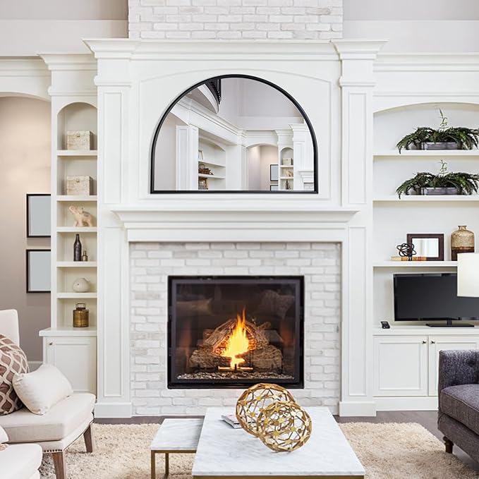WAMIRRO Minimalist Black Arched Mirror, Large Farmhouse Bathroom Fireplace - Image 6