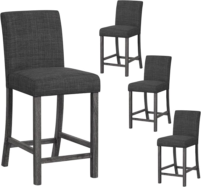 COSTWAY Upholstered Counter Height Stools Set of 4, Bar Stools w/Ergonomic by COSTWAY