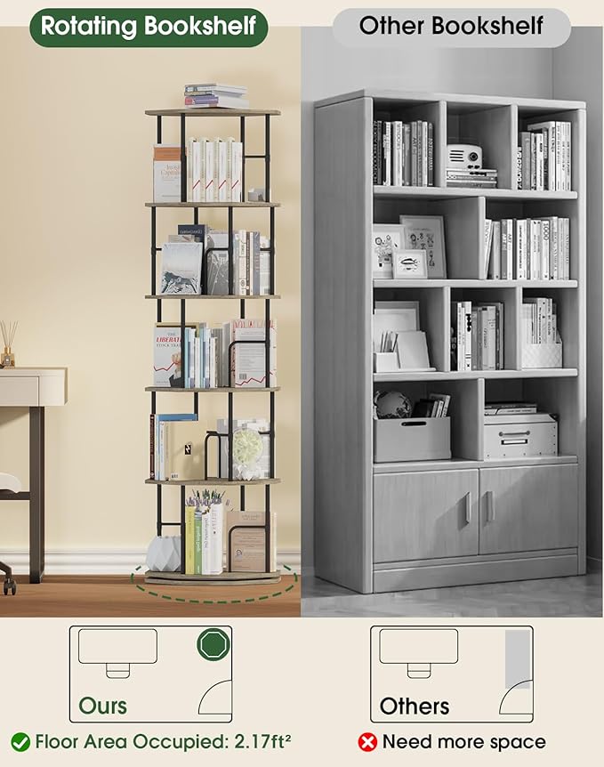 5 Tier Rotating Bookshelf, 360 Display Round Spinning Bookshelf Tower - Image 4