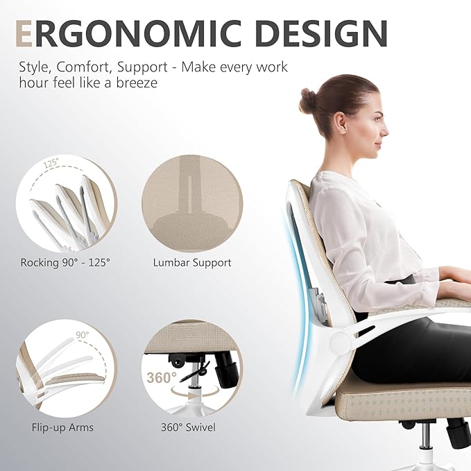 Office Chair, Ergonomic High Back Comfy Desk Chairs and Flip-up Armrest Lumbar - Image 4
