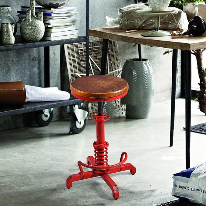 Topower Industrial Retro Vintage Farm Wooden Seat Tractor Stool Kitchen Swivel - Image 7