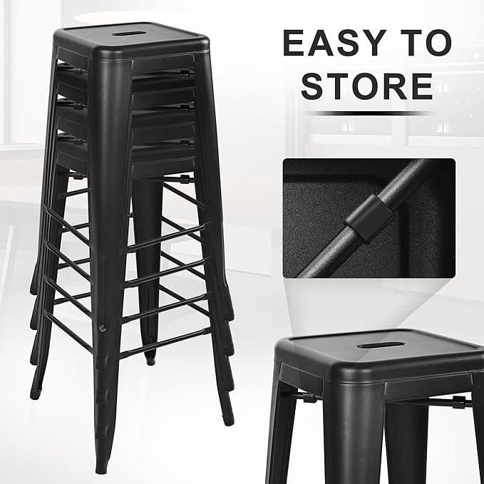 30 Inches Metal Bar Stools, High Backless Stools, Indoor Outdoor Stackable - Image 5