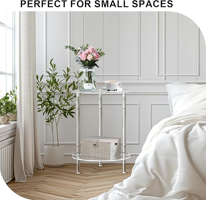 Clear Acrylic Round Side Table for Small Spaces, Acrylic Clear - Image 6