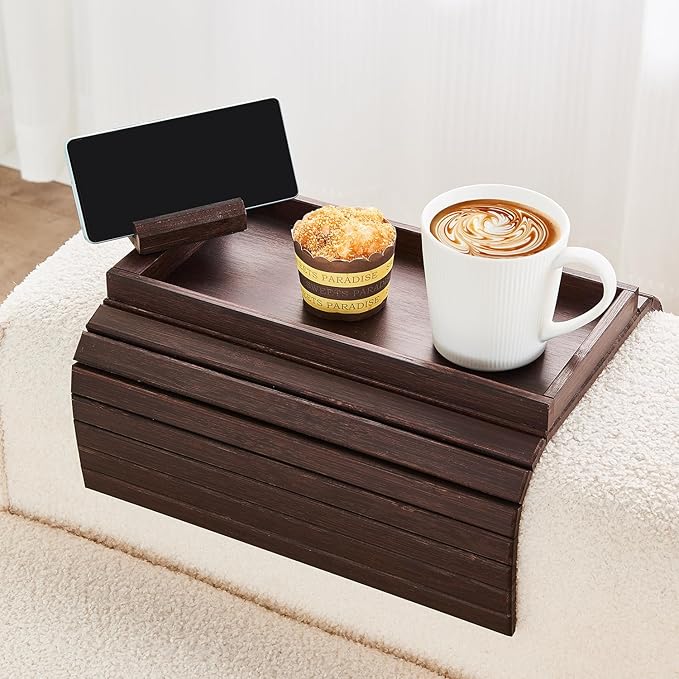 Bamboo Sofa Arm Tray, Anti Falling Couch Arm Tray Armrest Table by LOVYANXUE