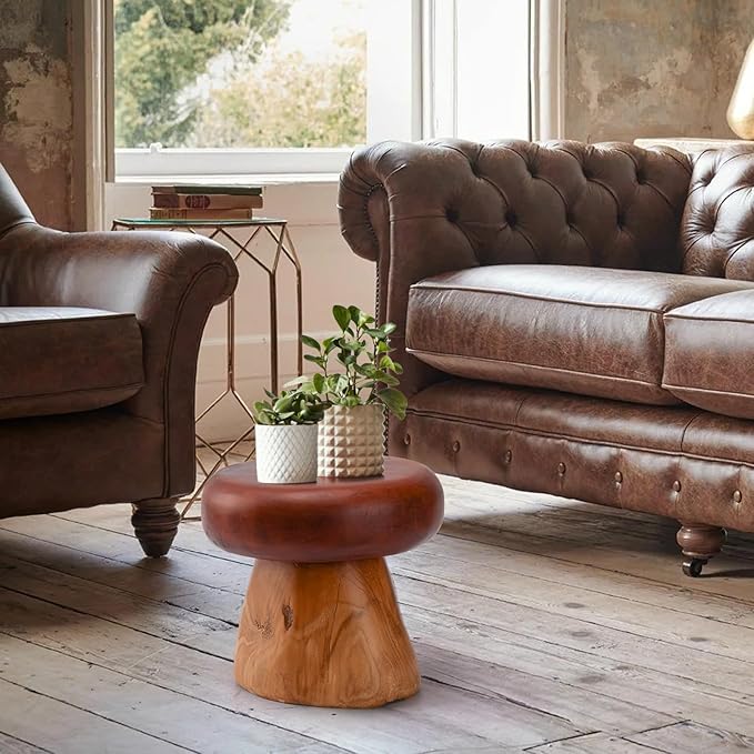 8 Inch Small Mushroom Wood Decoration, Unique Design Live Edge Wood Stool - Image 3