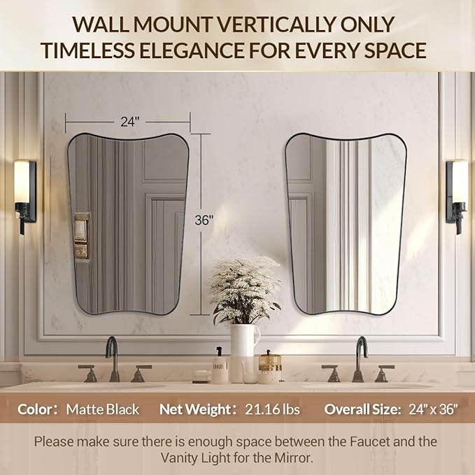 Black Bathroom Vanity Mirrors, 24 x 36 Irregular Wall Mirror - Image 2