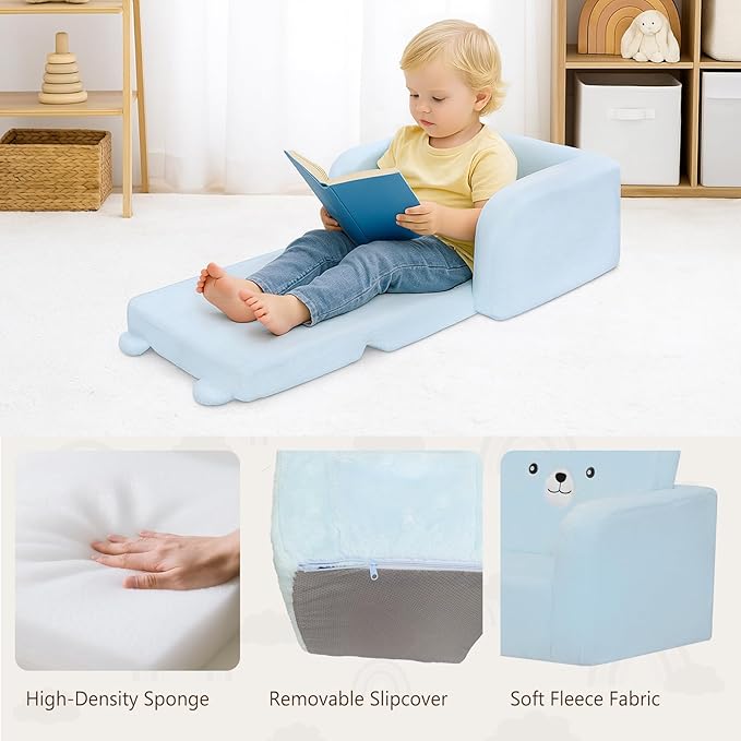 MONKISS Toddler Couch, 2-in-1 Kids Sofa Fold Out, Convertible Sofa to Lounger - Image 5