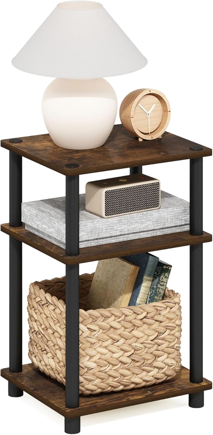 Furinno Just 3-Tier Turn-N-Tube End Table, Amber Pine/Black by Furinno-FitsYourSpaceFitsYourBudget