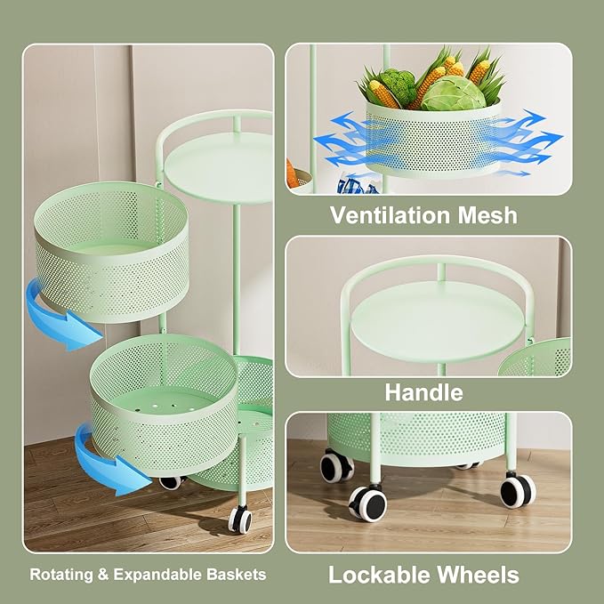 JAQ Kitchen Storage Rack No Assembly, 4-Tier Metal Storage Tower Basket Shelves - Image 5