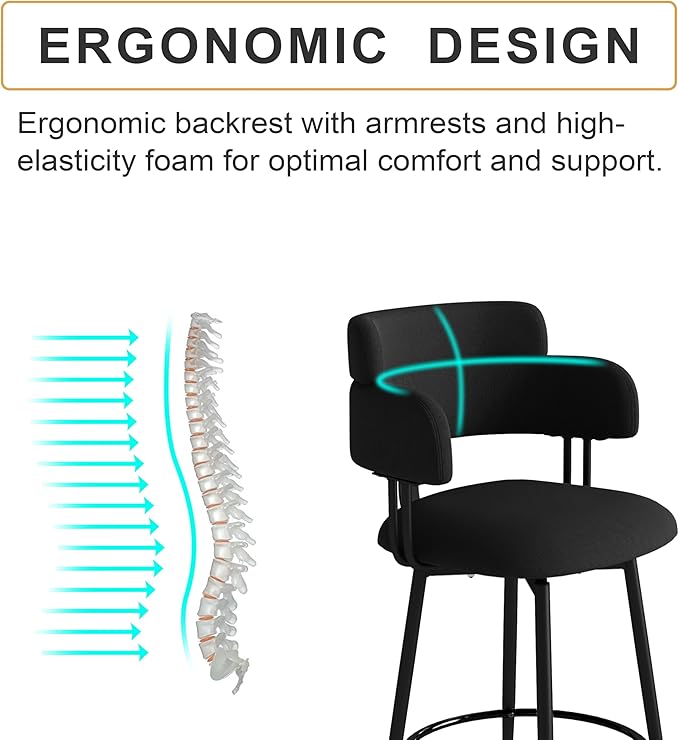 Swivel Bar Stools Set of 2, Counter Height Bar Stools - Image 6