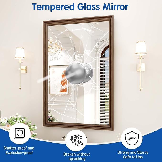 WEER Retro Copper Bathroom Mirror, 24x36 Inch Bronze Oil Rubbed Framed Mirror - Image 4