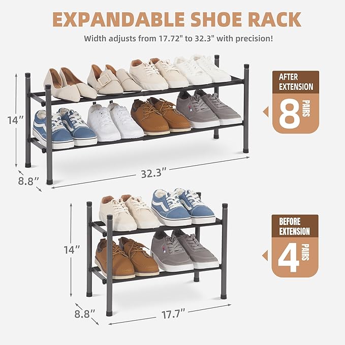 STORAGE MANIAC Expandable Shoe Rack, 8 Pairs Stackable Small Shoe Rack - Image 3