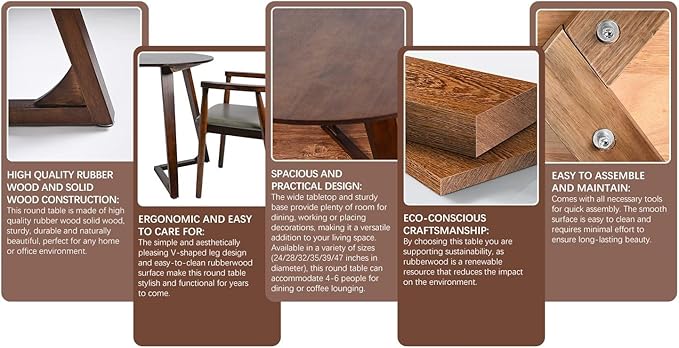 Round Rubber Solid Wood Dining Table - Image 5