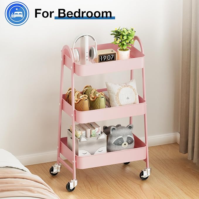 OLIXIS 3 Tier Utility Rolling Cart, Metal Mobile Storage Shelf - Image 7