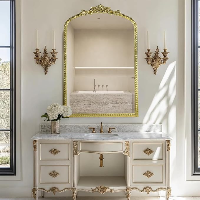 Gold Vintage Mirror, Arched Antique Mirror - Image 5