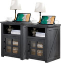 Farmhouse Nightstand with Charging Station, Rustic End Table with Tempered by Barnyatoh