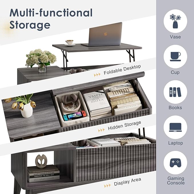 LYNCOHOME Fluted Lift Top Coffee Table - Image 3