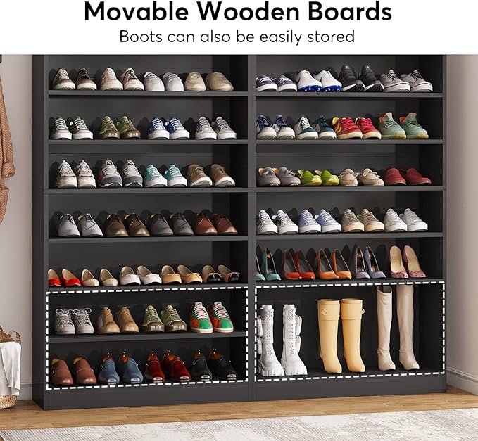 Tribesigns Shoe Cabinet, 9 Tiers 40-45 Pairs Heavy Duty Wood Freestanding Shoe - Image 6