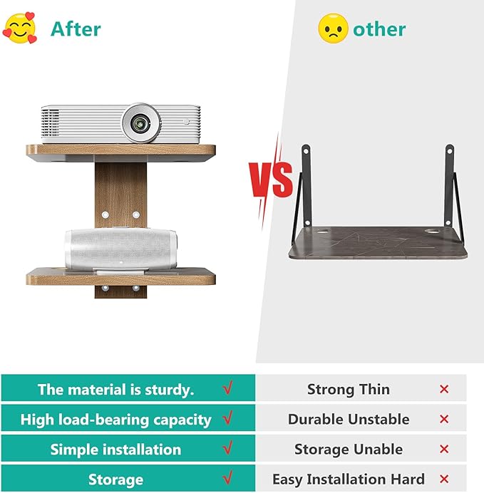 WALI Floating TV Shelf, Projector Shelf Holds Up to 22lbs, Wooden Projector - Image 6