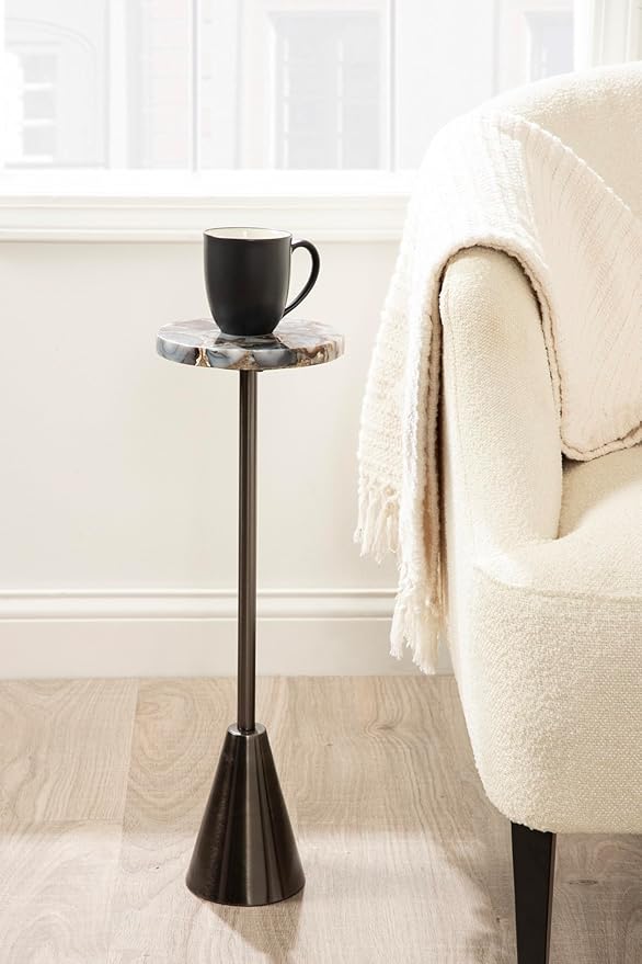 Kate and Laurel Sitara Modern Coastal Round Drink Table, Unique Circle Stone - Image 4