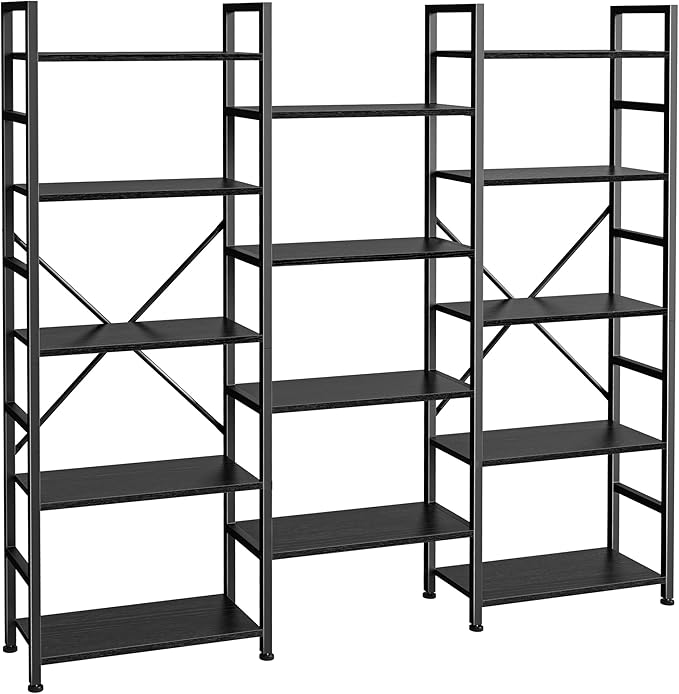 SUPERJARE Triple 5 Tier Bookshelf, Bookcase by SUPERJARE