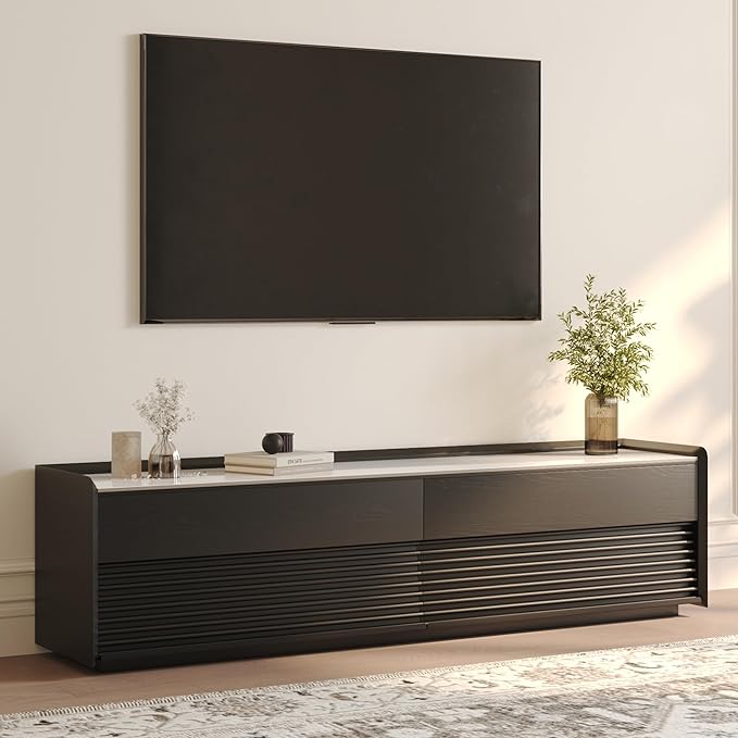 POVISON Fully-Assembled Mid Century Glossy Sintered Stone TV Stand, 70.87" Wood - Image 3