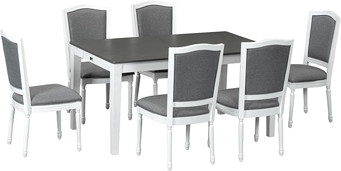 Merax Rustic 7 Piece 78.1inch Extendable Dining Table Set - Image 3