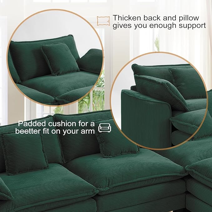 Furniliving 117‘’ L-Shaped Sofa, Luxury Corduroy Modular Sectional Couches - Image 4
