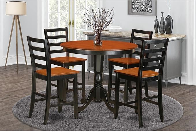 East West Furniture TRFA5-BLK-W 5 Piece Counter Height Pub Set Includes a Round - Image 6