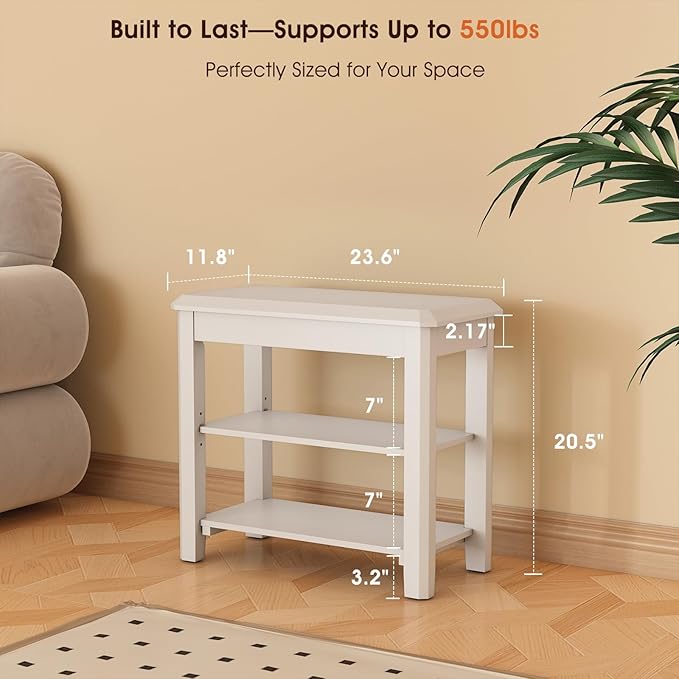 Shoe Rack Bench Seat Rubberwood 2-Tier Wooden Storage Bench 550lbs Compact - Image 2